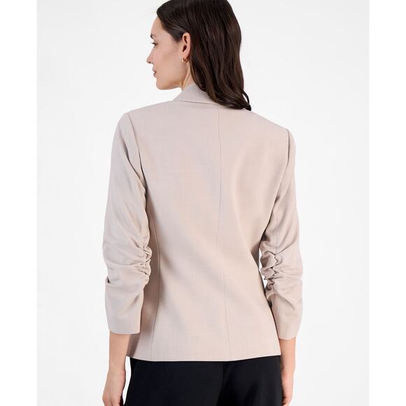 Tahari ASL Women's Ruched-Sleeve One-Button Blazer Sand NWT Size 14 - Picture 2 of 11